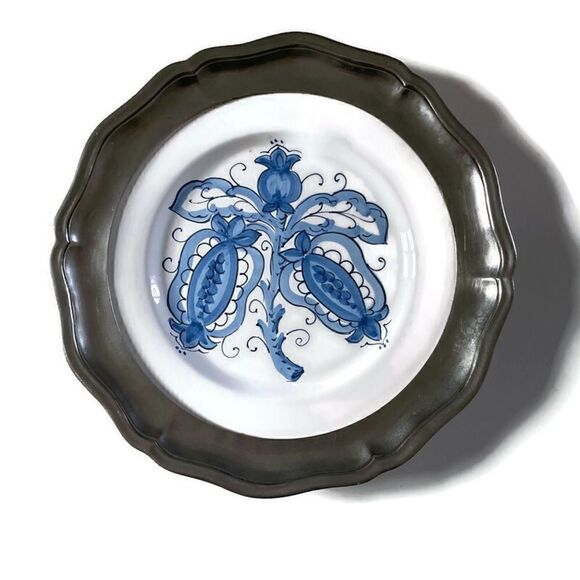 Arte Italica Veranda Blue Pewter Rim Dinner Plate - Picture 1 of 5